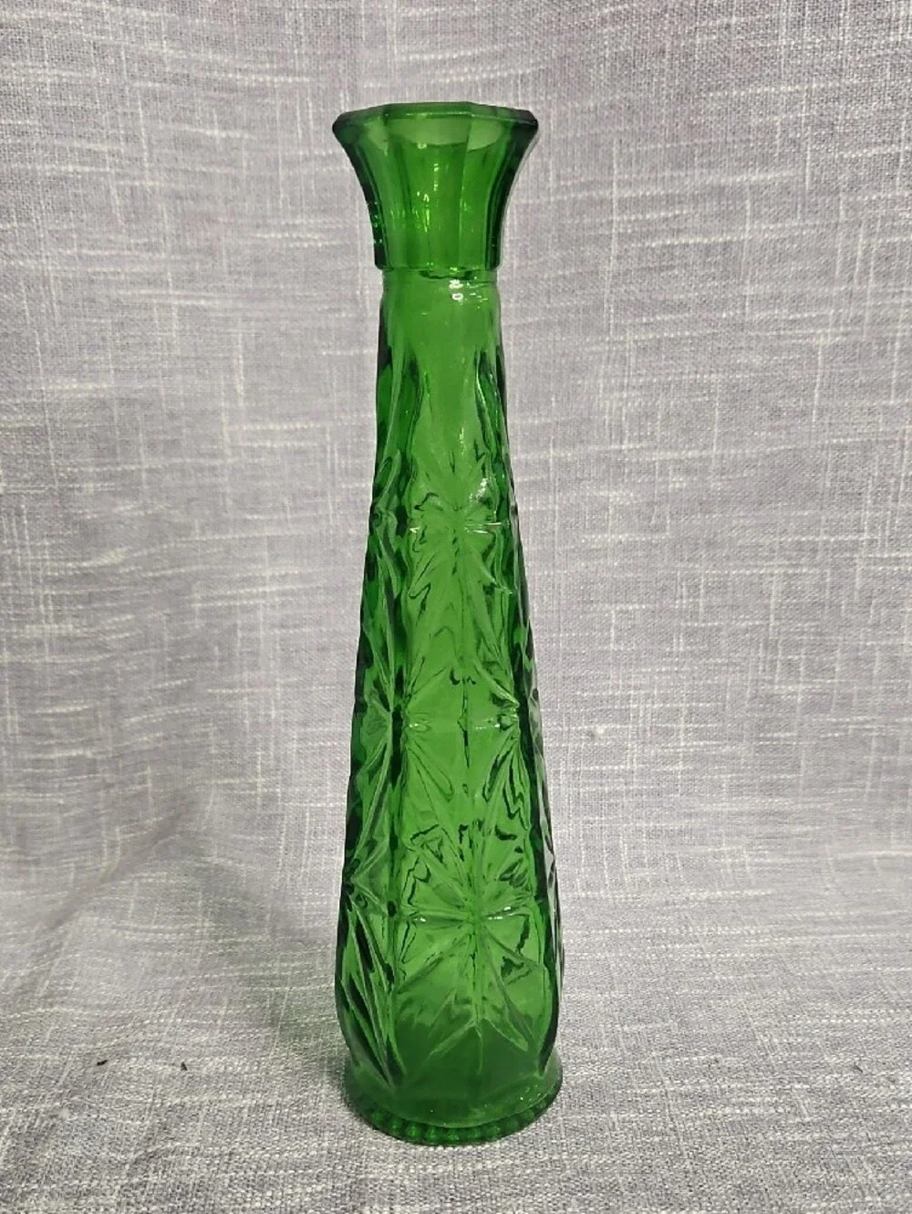 Tall Green Pressed Glass Bud Vase